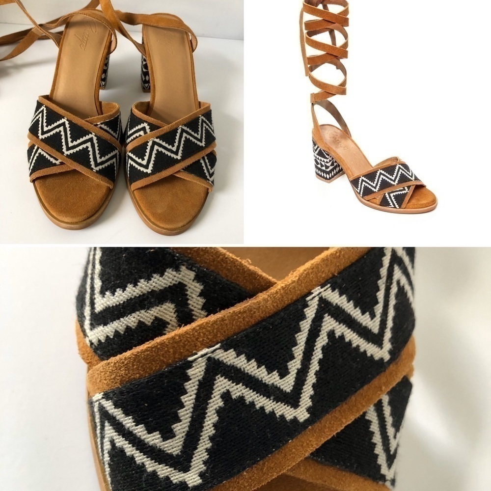 Bettye Footwear Sabrina Geo Print Block Ankle Tie Sandals 9.5 EUC